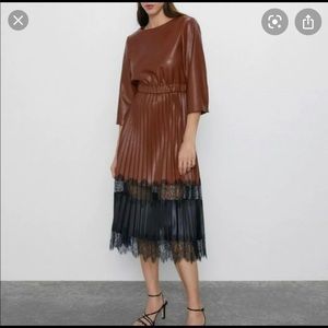 Zara faux leather contrasting dress XS NWT